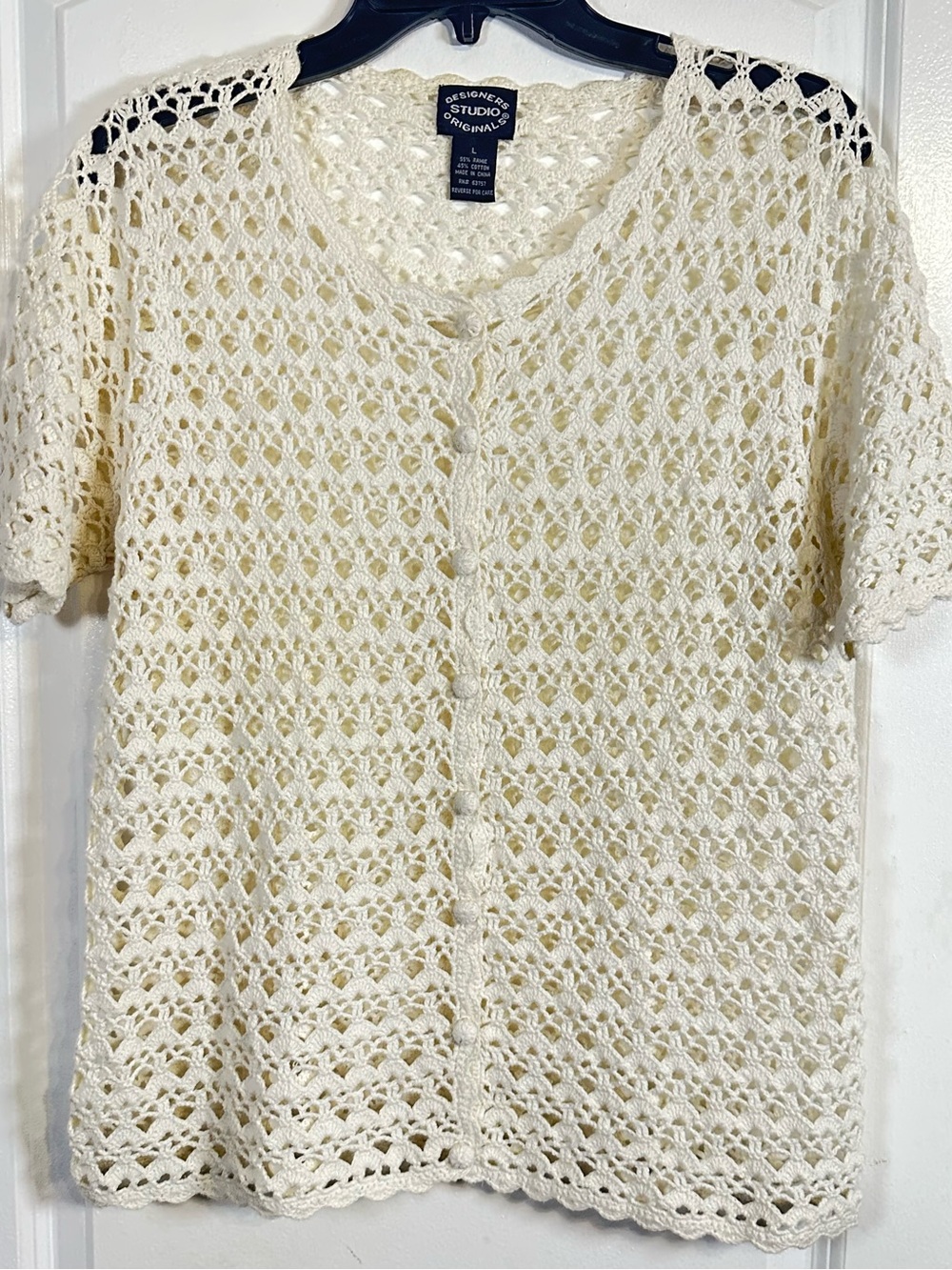 Vintage Designers Studio Originals Ivory Crochet Boho-Chic Cardigan Top